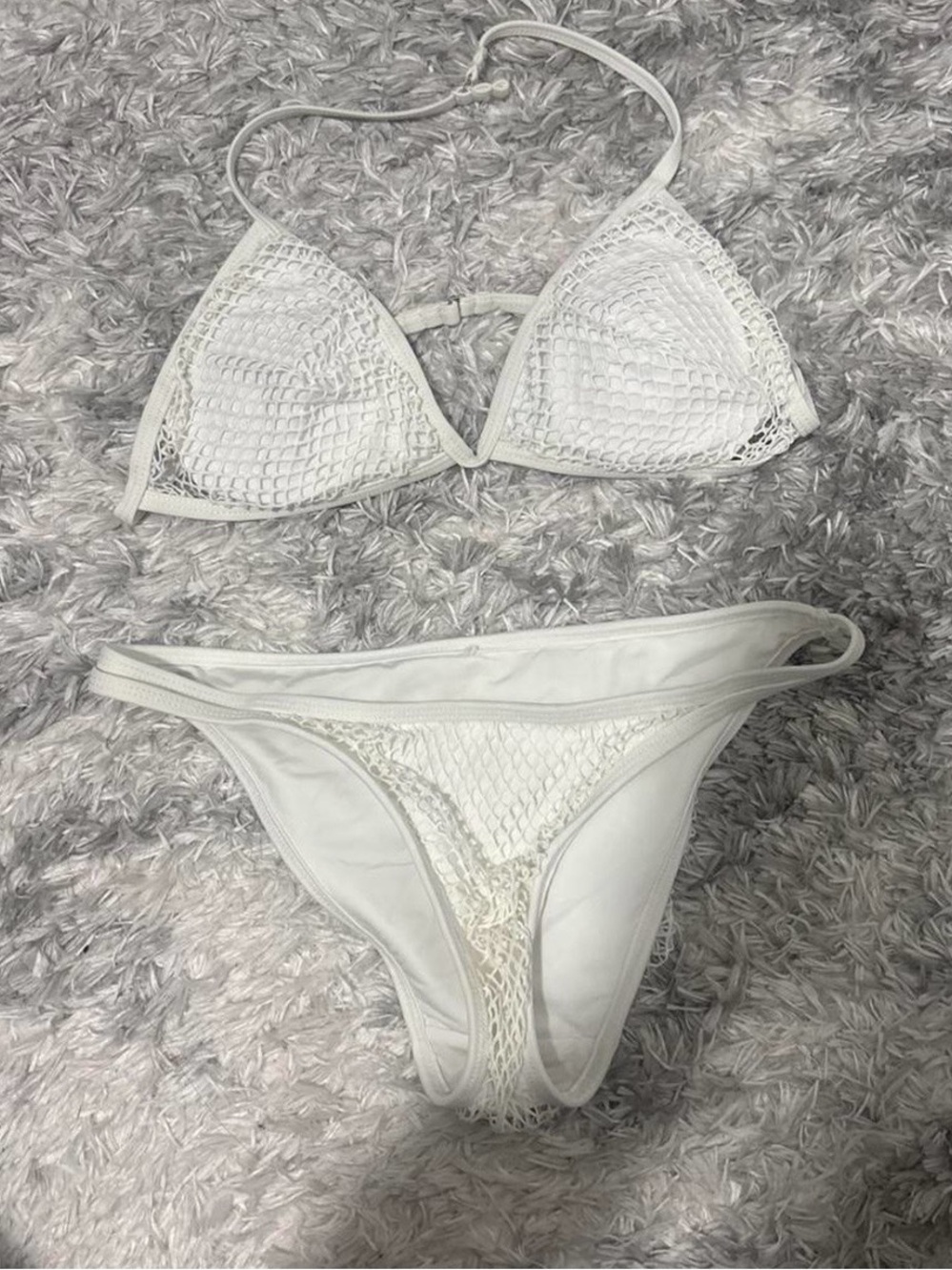 White Crochet Triangle Bikini Set - Women Swim